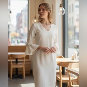 Calvin Klein White V-Neck Bell Sleeve Dress